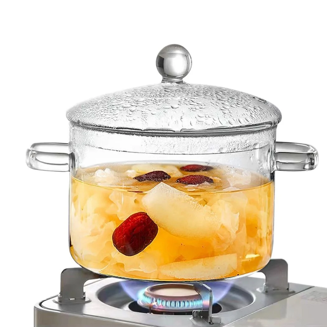 Cookware Glass Stovetop Pot with Lid, Pasta 64oz High Borosilicate Glass Saucepan, Resilient Heat Resistant Coffee Tea Milk Cooking Pot, Noodle Soup Cookware Transparent with Cover