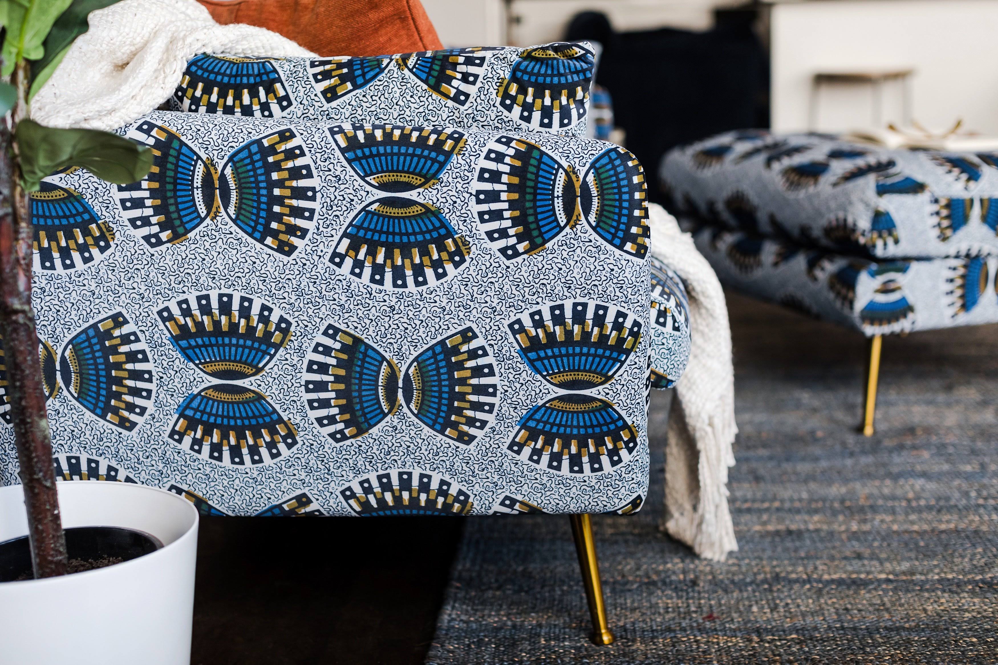 Albany Park Ekaabo Modern Armchair - Ankara West African Ademi Velvet / Gold