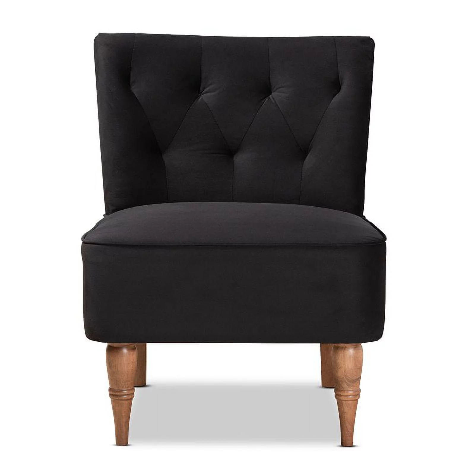 Bowery Hill Black Velvet and Walnut Brown Finished Wood Accent Chair