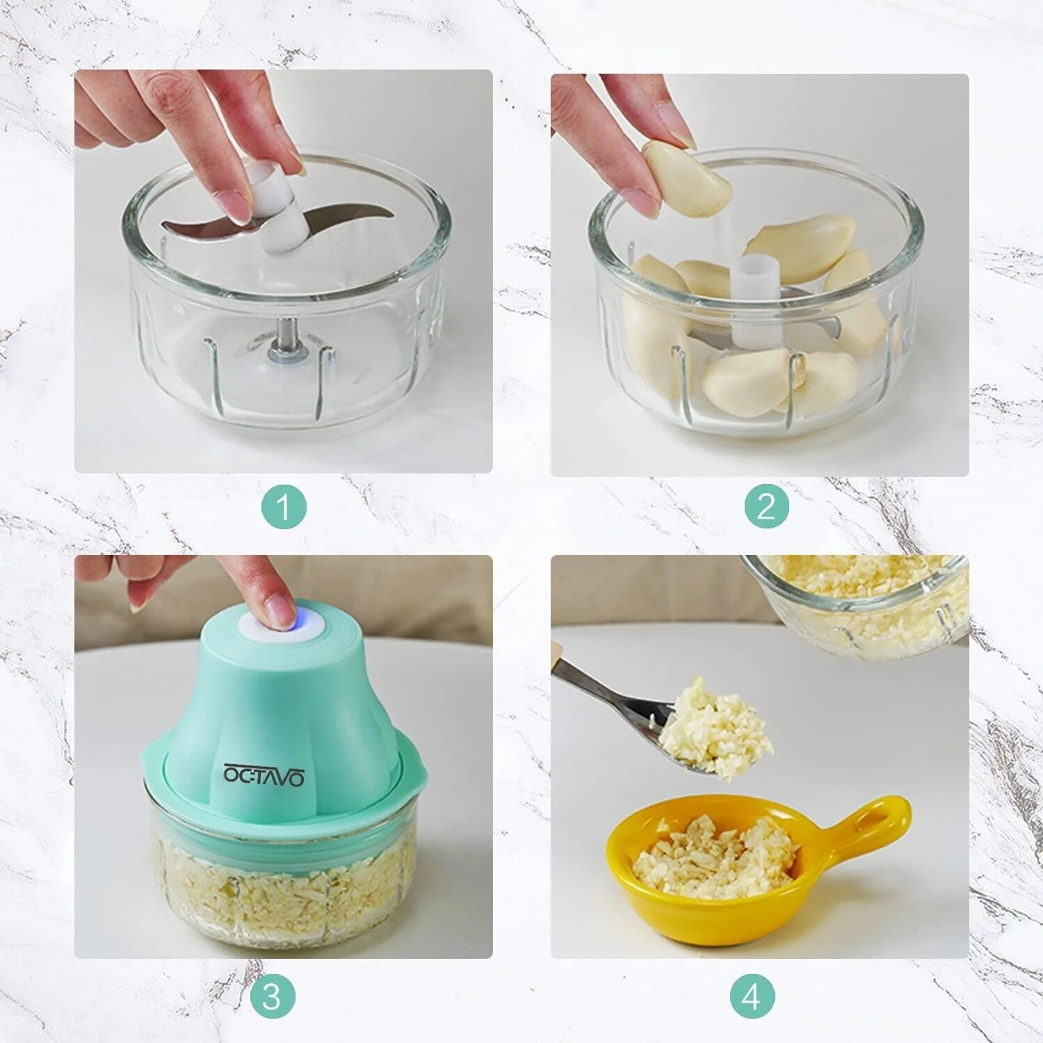 Mini Garlic Onion Baby Food Chopper 45W Cordless Food Processor with glass bowl