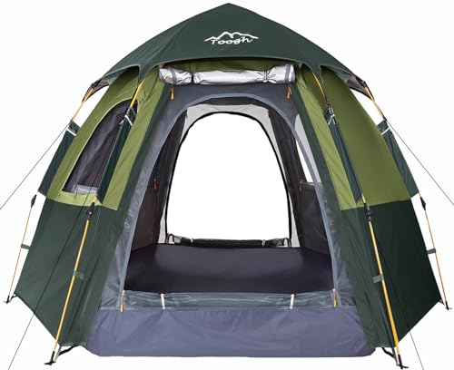 2-3-4 Person Camping Tent 60 Seconds Easy Quick Set Up Tent Waterproof Pop Up Dome Family Hexagon Outdoor Sports Backpacking Tents Double Layer Flysheet Camping Sun Shelters 2 doors