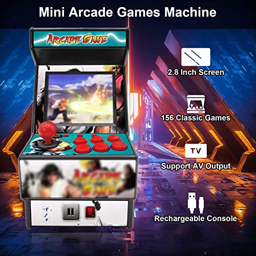 Mini Arcade Games Machine - 156 Retro Games Console Playable - 2.8 Inch Screen Handheld Gaming Device Support AV Output - Electronic Birthday Xmas Gift for Kids Adults (Black)