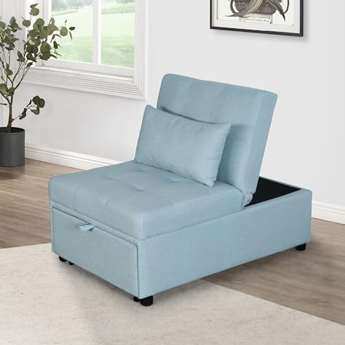 4-in-1 Sleeper Chair Sofa Bed, Convertible Ottoman Bed with Adjustable Backrest and Lumbar Pillow, Multifunctional Chair Bed for Living Room, Bedroom, Office and Lounge, Green
