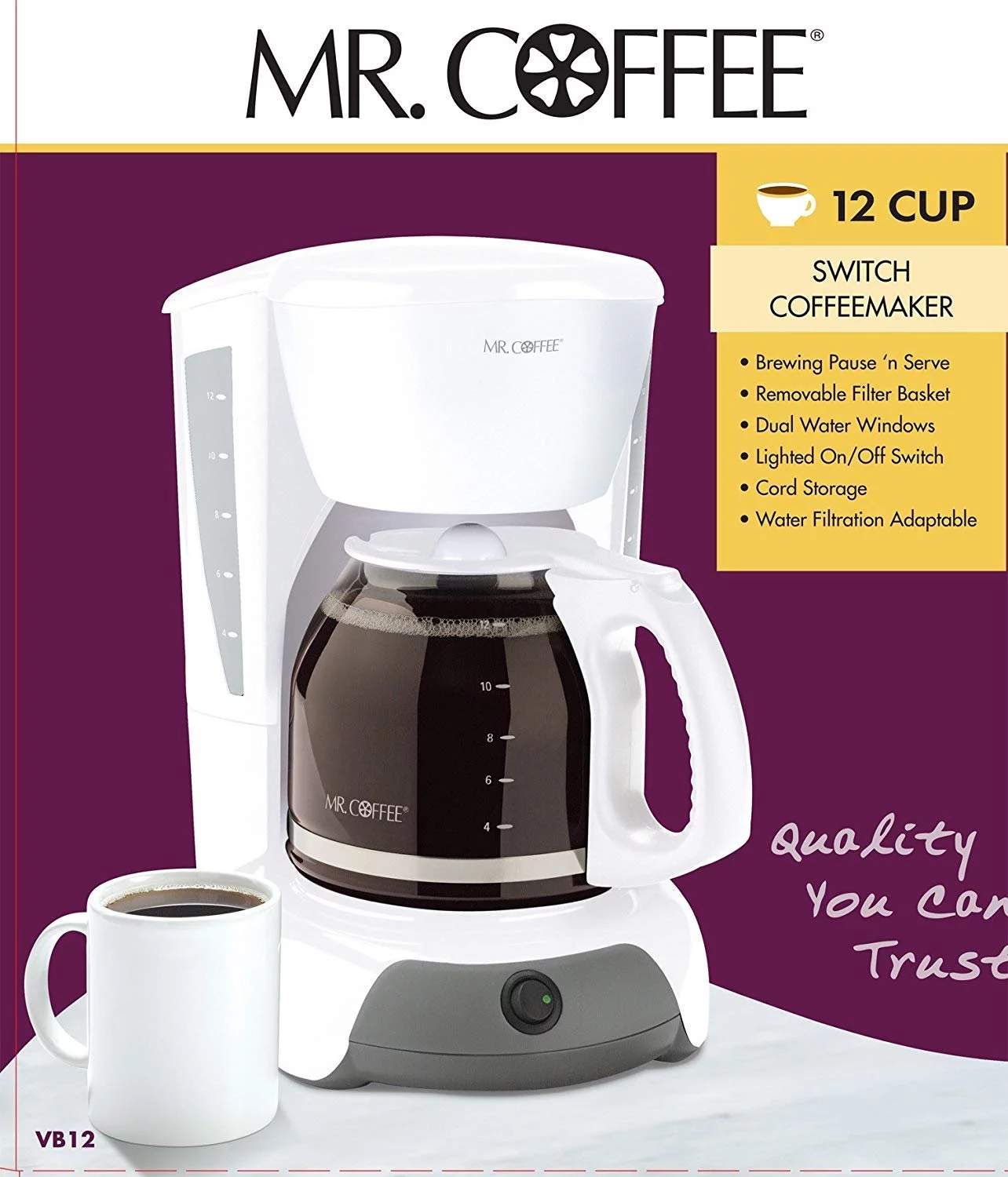 Mr. Coffee VB12  12-Cup Switch Coffeemaker, White