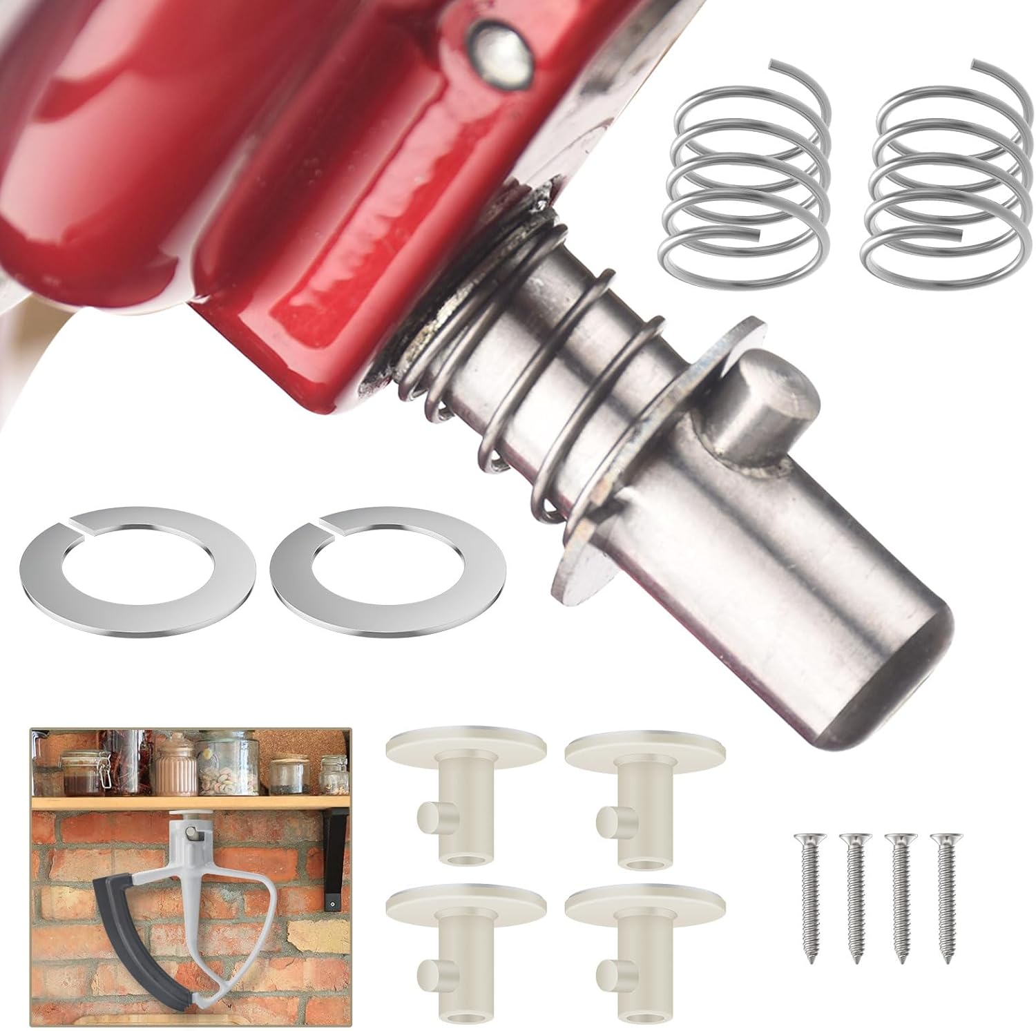 Quick Install Spring and Washer for KitchenAid Tilt-head & Bowl-lift Mixers 3.5 Quarts to 7 Quarts (2 pack), W/ 4 Set of Stand Mixer Attachment Holders