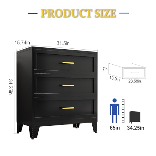 3 Drawer Metal File Cabinet, Bedroom Dresser Drawers, Multi-Functional Accent Drawers Cabinet, Lateral File Cabinets for Collection and Storage Files Letter/Legal/F4/A4 Etc Size (Green)