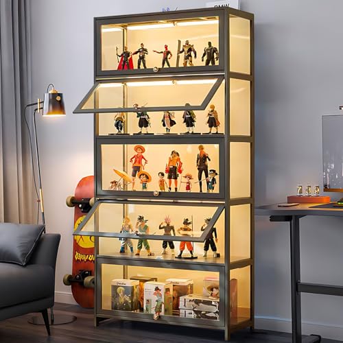 Curio Display Cabinet, 5-Tier Storage Shelves with Acrylic Glass Door, Collectibles Toy Organizers Rack & Display Shelf, Kids Bookshelf and Bookcase for Playroom, Toddler's Room, Bedroom Brown