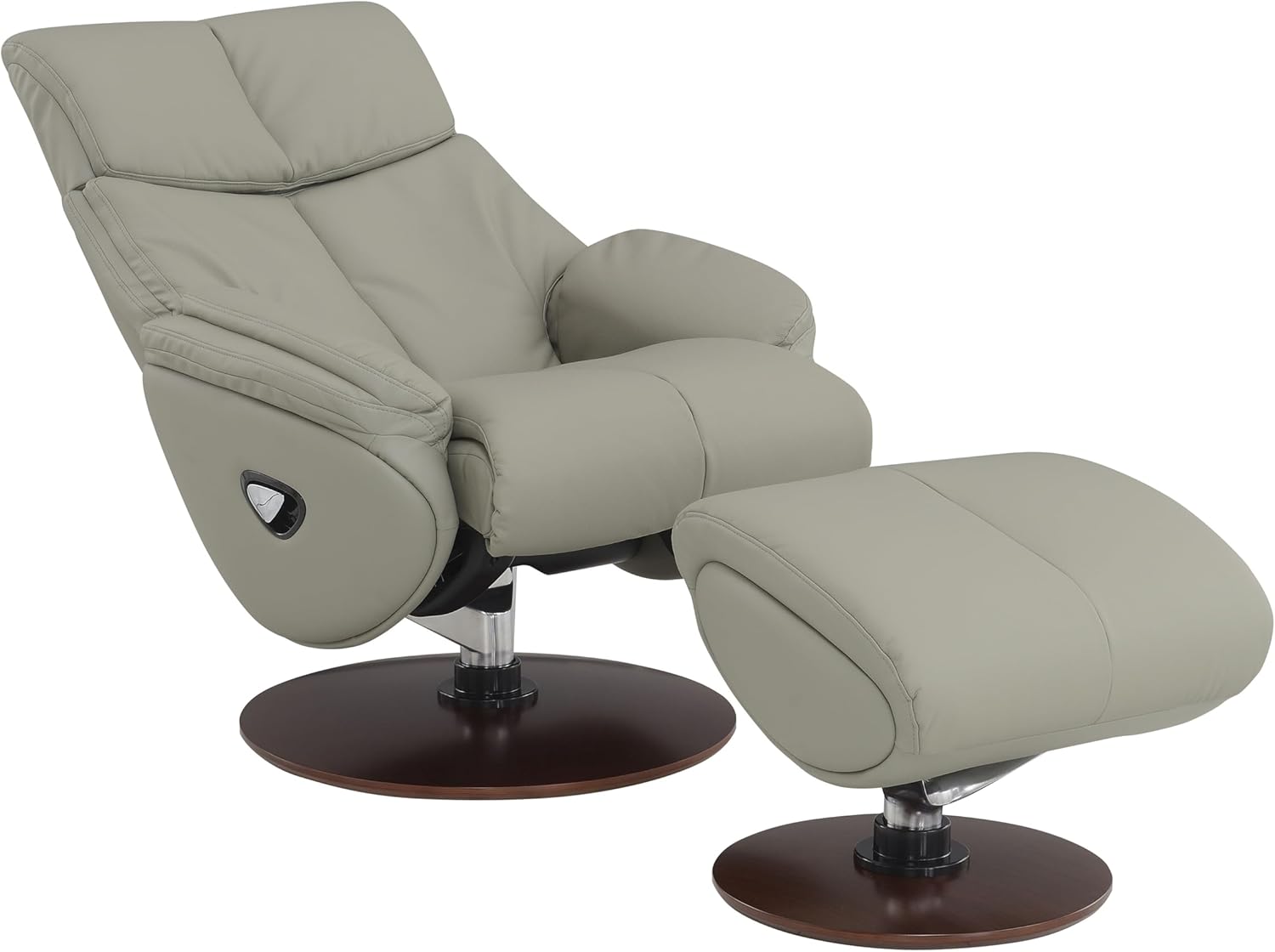 Genuine Leather Swivel Chair with Ottoman - Swivel Recliner Chair with Reclining and Swivel Function, Upholstered Chair and Ottoman Set with High Backrest and Round Wooden Base, Gray