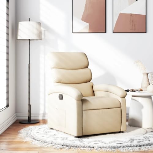 Recliner Chair Cream Fabric,Cozy Recliner Chair with Manual Adjustment & Comfortable Fabric Upholstery Living Room Furniture, Chaise Lounges