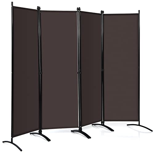 Happygrill 5.6FT Folding Room Divider Freestanding 4-Panel Privacy Screen with Sturdy Iron Frame, Double Hinged Partition Wall Dividers for Home Office Separator, White