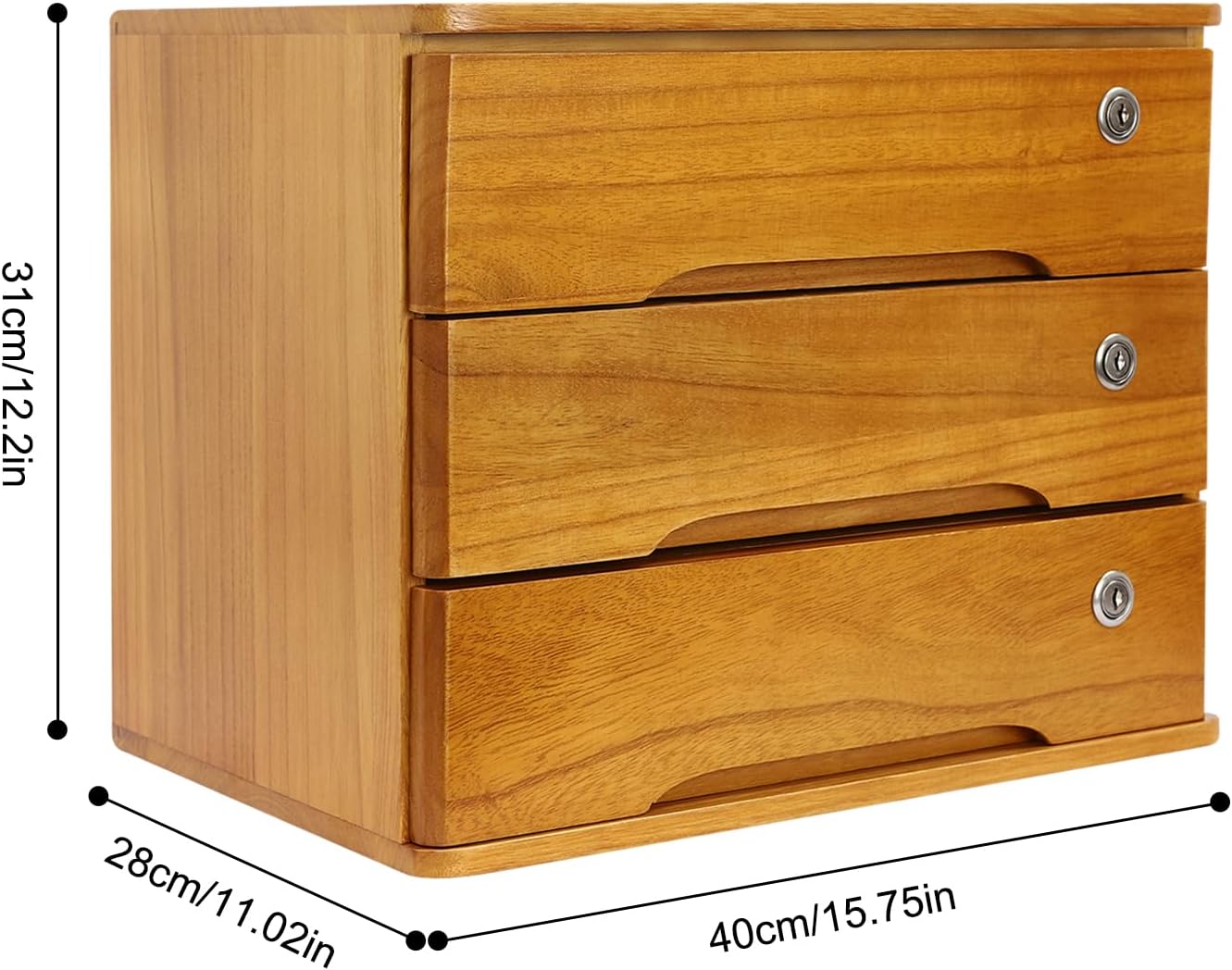 3-Tiers Wooden Desktop Storage Box with Lockable Drawers, Office Supplies File Organizer, Flat File Cabinet Store Stamps, Sticky Notes, Paper Clips, Scissors, for Office, Wood Yellow