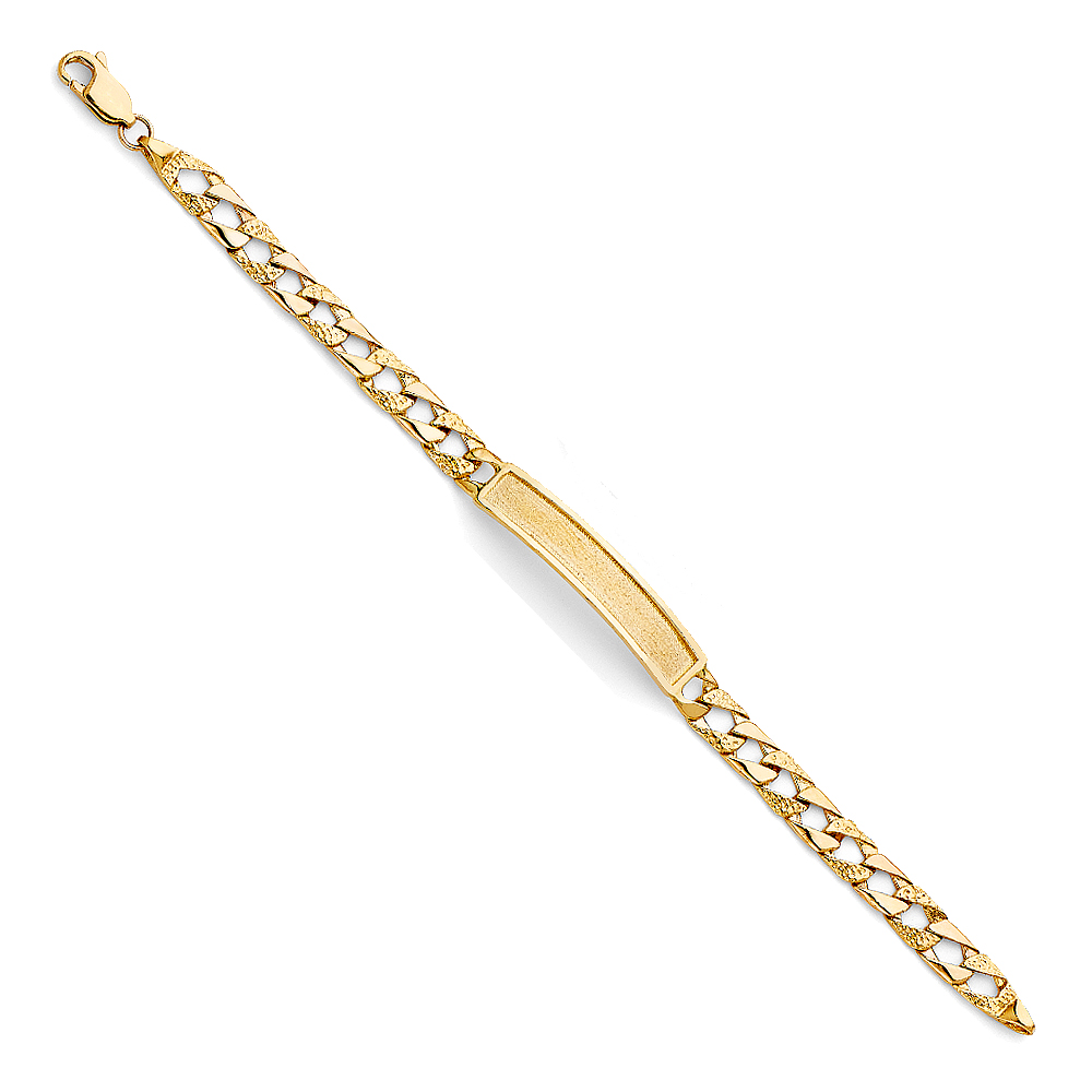 Wellingsale 14k Yellow Gold Polished Nugget Cuban Link ID Bracelet - 6
