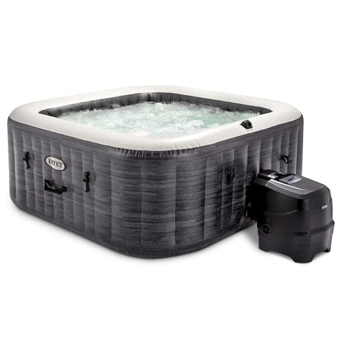 INTEX 28451EP PureSpa Greystone Deluxe Spa Set: Includes Energy Efficient Spa Cover and Wireless Control Panel – Spa Control App – Built-in FastFill Inflation System – 6 Person Capacity – 77