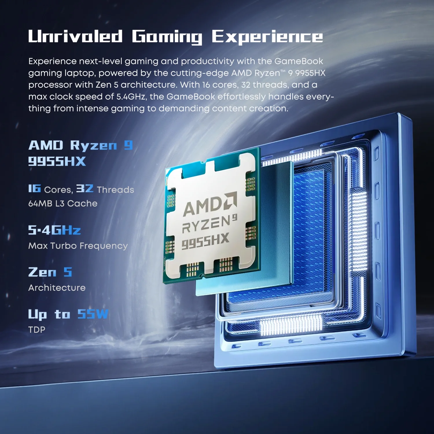 CHUWI 2025 GameBook AMD Ryzen 9 9955HX 16" Gaming Laptop,RTX-5070Ti Laptop GPU Notebook, Backlit Keyboard Computer,,32GB DDR5, 1TB Gen4 , WiFi6E ,BT5.2, Windows 11 Pro
