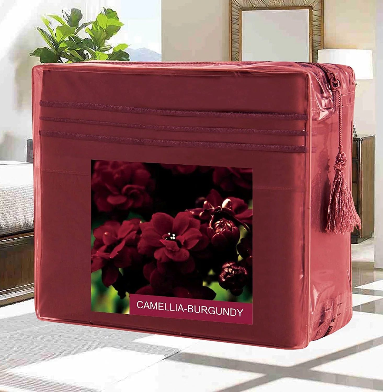 Bed Sheets Set Wrinkle-Free 1500 Series 4-Piece Bed Sheet Set - FLOWERS Collection - Deep Pocket, Queen, Black Beauty