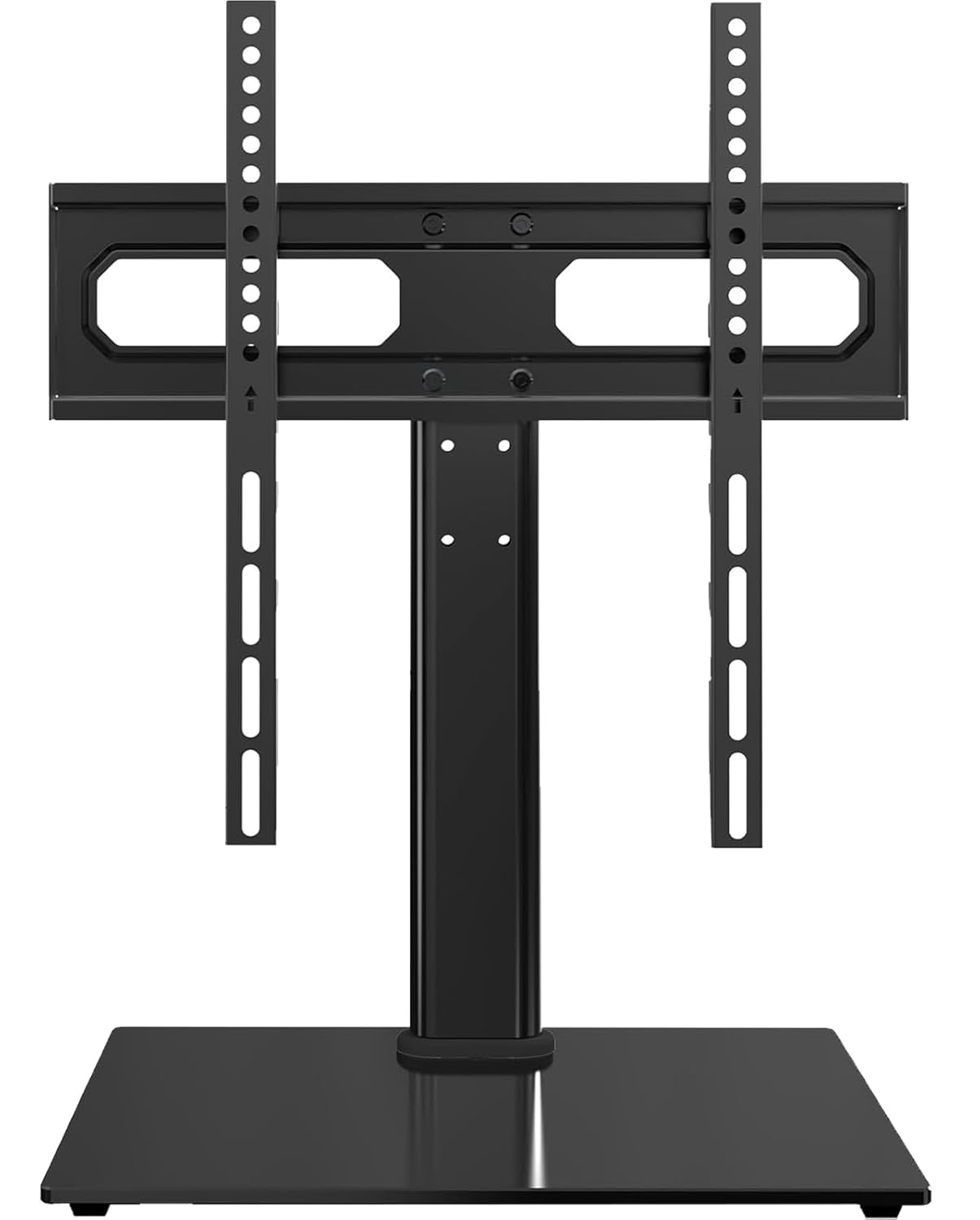 OLIXIS Universal TV Mount Stand for 26-55 inch TVs, Height Adjustable, Swivel Table Top TV Stand with Tempered Glass Base, Holds up to 99 LBs, Max VESA 400x400mm, TV Stand with Power Outlet
