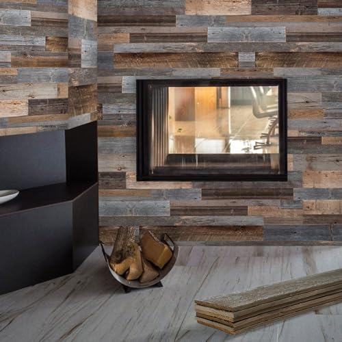 3D Vintage Barnwood Planking - 3D Wall Panels, Reclaimed Wood Planks, Farmhouse Decor - 42 Rustic Wall Panels - Brown (30 sq. ft)