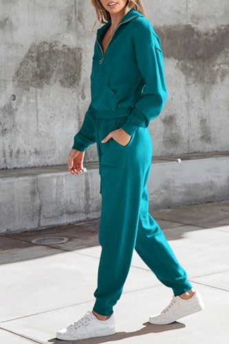 PRETTYGARDEN Women's 2 Piece Sweater Set Pullover Zip Up Sweatshirt Jogger Sweatpants Tracksuit Casual Outfit