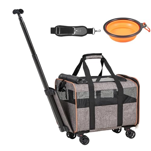 VEVOR Airline Approved Pet Carrier with Wheels, Expandable Rolling Cat Dog Carrier for Medium Dogs and Cats Under 25LBS, Pet Travel Carrier on Wheels with Upgraded Wheels and Telescopic Handle