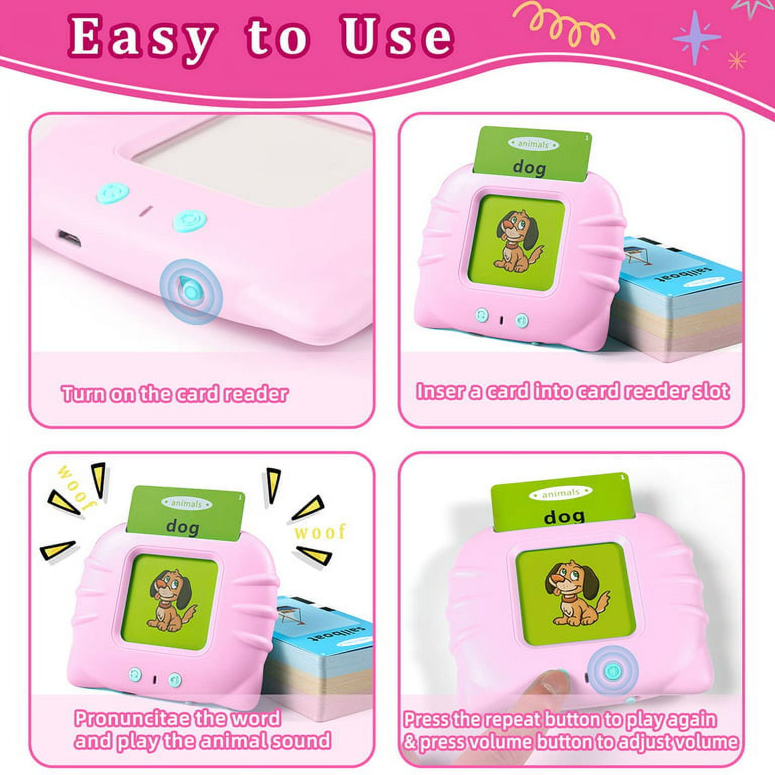 224 Sight Words Talking Flash Cards Toddler Toys Pocket Speech for Toddlers, Talking Learning Flash Cards Educational Toys Sensory Toys for Boys and Girls (Pink)