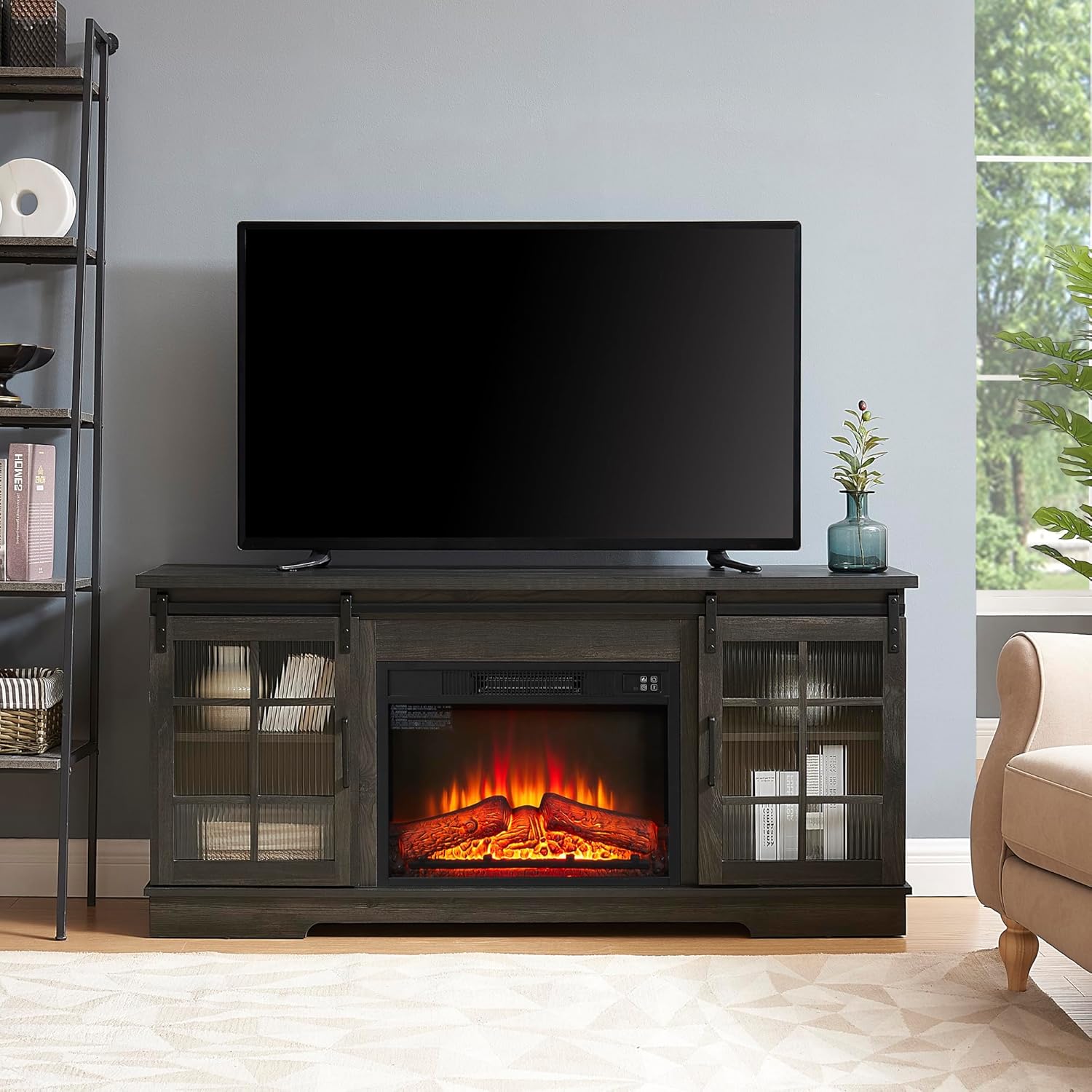 Electricity Fireplace TV Stand for 65 Inch TV,Farmhouse Entertainment Center with 23