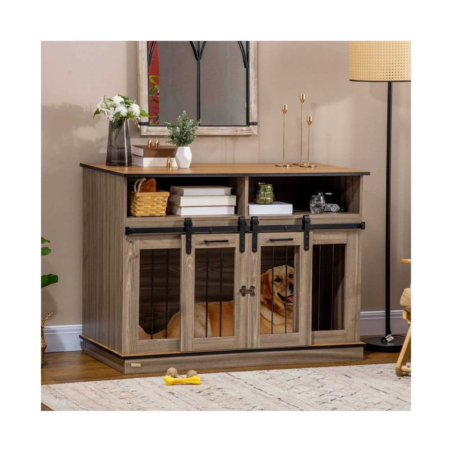 PawHut Dog Crate Furniture for Large Dogs Double Dog Kennel for Small Dogs with Shelves - Pet Supplies online store