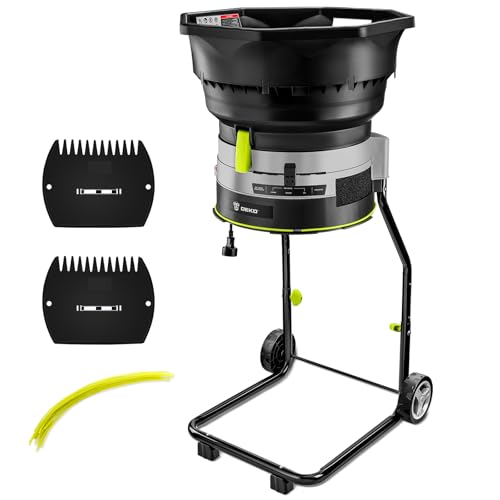 Electric Leaf Mulcher/Shredder: DEKOPRO 13-Amp 8200RPM Motor for 17:1 Reduction Ratio, Adjustable Control Dia with Leaf Scoops Spade and 20 Cutting Lines