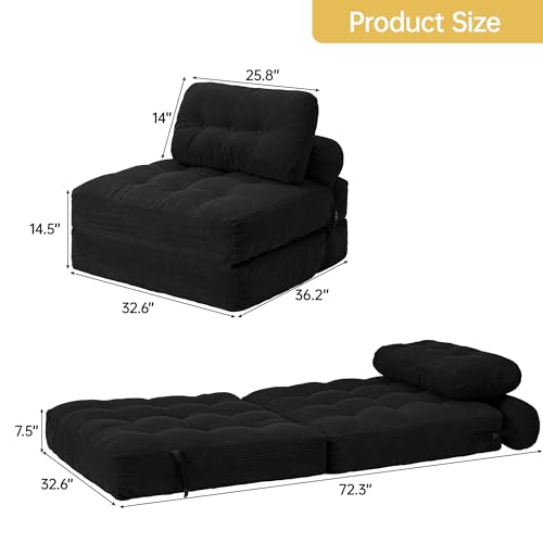 Folding Sofa Bed, Convertible Sleeper Chair Bed, Floor Couch for Adults with Back Support and Pillow, Comfy Floor Sofa Lounge for Small Spaces, Grey