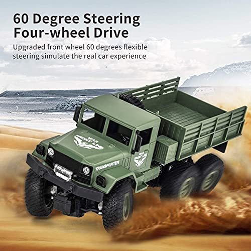 XINGRUI 50 Minutes Playing Time RC Military Truck, Off-Road Remote Control Car Army Toys, 2.4Ghz 4WD 1:18 Scale RC Car Toy Vehicle for Kids Children Boy Birthday