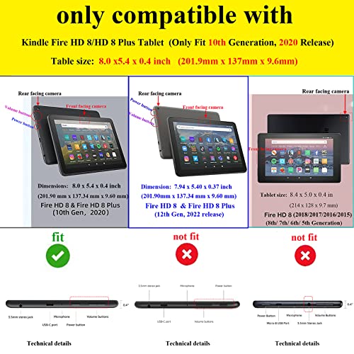 Case for Kindle Fire HD 8 & 8 Plus Tablet (10th Generation, 2020 Release) Folding Stand Embossed PU Leather Cover with Auto Wake/Sleep [Pencil Holder/Card Slots/Elastic Band], Green Flower