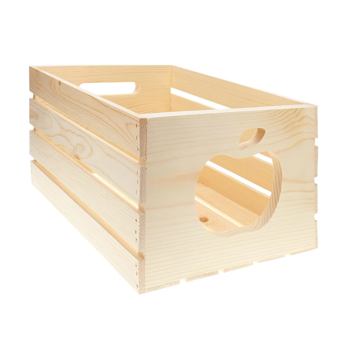 Leisure Arts Good Wood Wooden Crate with apple cutout, wood crate unfinished,  wood crates for display, wood crates for storage, wooden crates unfinished, Pine, 17.75