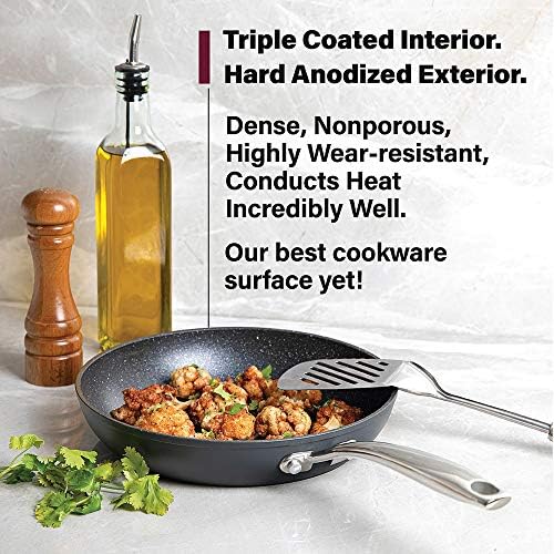 Granite Stone Professional Frying Pan Set, Hard Anodized Ultra Nonstick 10” & 11.5” Pro Chef’s Skillet Set, Durable Granite Surface Coated 3x and Infused with Minerals & Diamonds, Induction Capable…