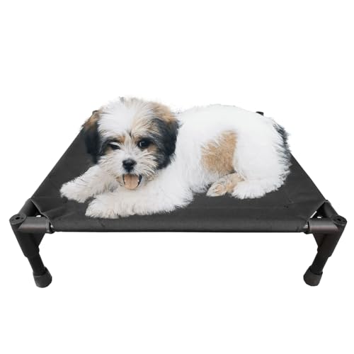 Love&go Elevated Dog Bed with Metal Frame, Cooling Raised Pet Cot for Dog and Cat (Small-18.5x18.5x5.5 inch, S - Black Bed)