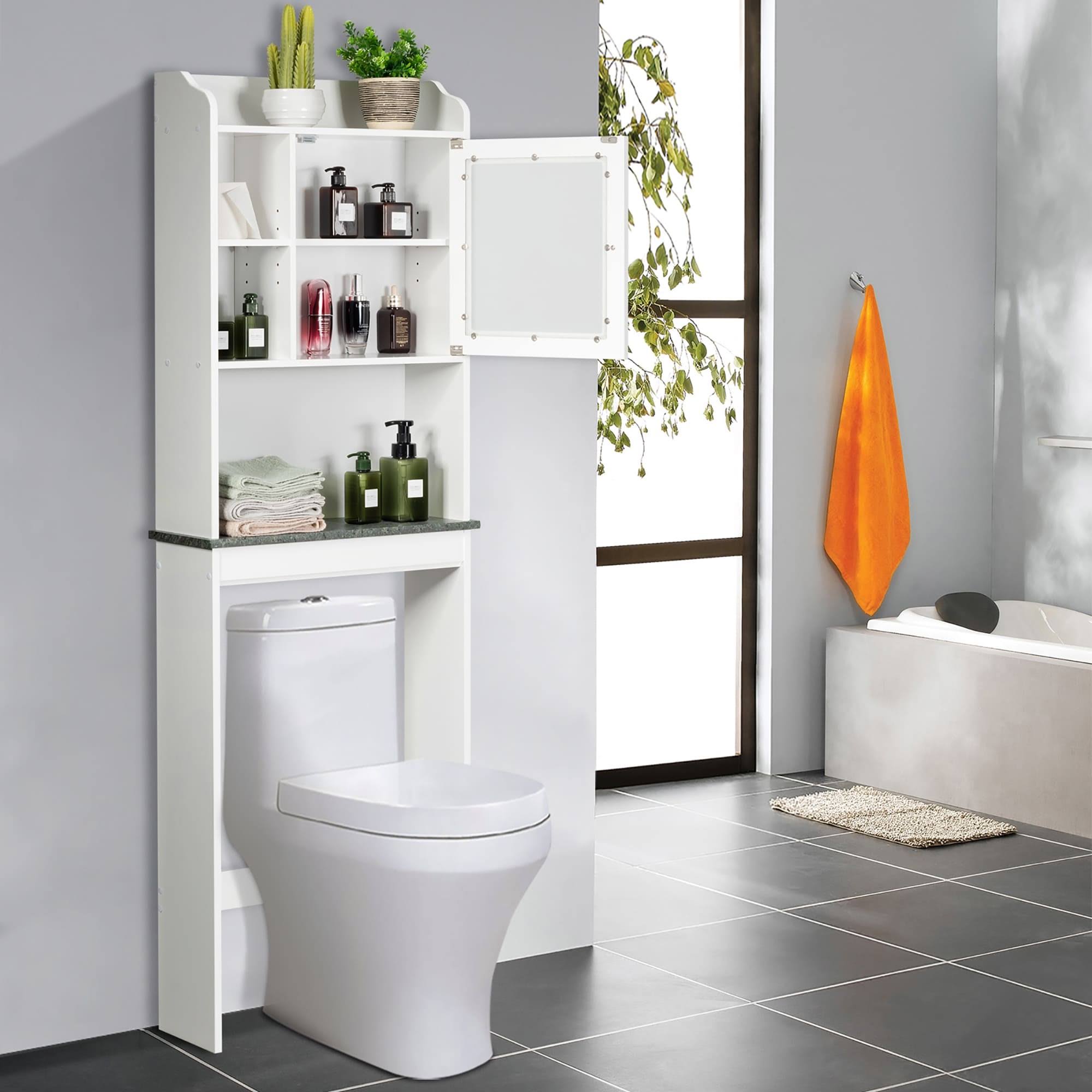 Over The Toilet Shelf Organizer Bathroom Space Saver Storage Cabinet - White