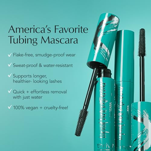 Thrive Causemetics Liquid Lash Extensions Mascara, Tubing Thrive Mascara Lengthening, Volumizing & Curling, Smudge Proof, Washable, No Clumping or Flaking, Vegan & Cruelty Free, Brynn (Rich Black)