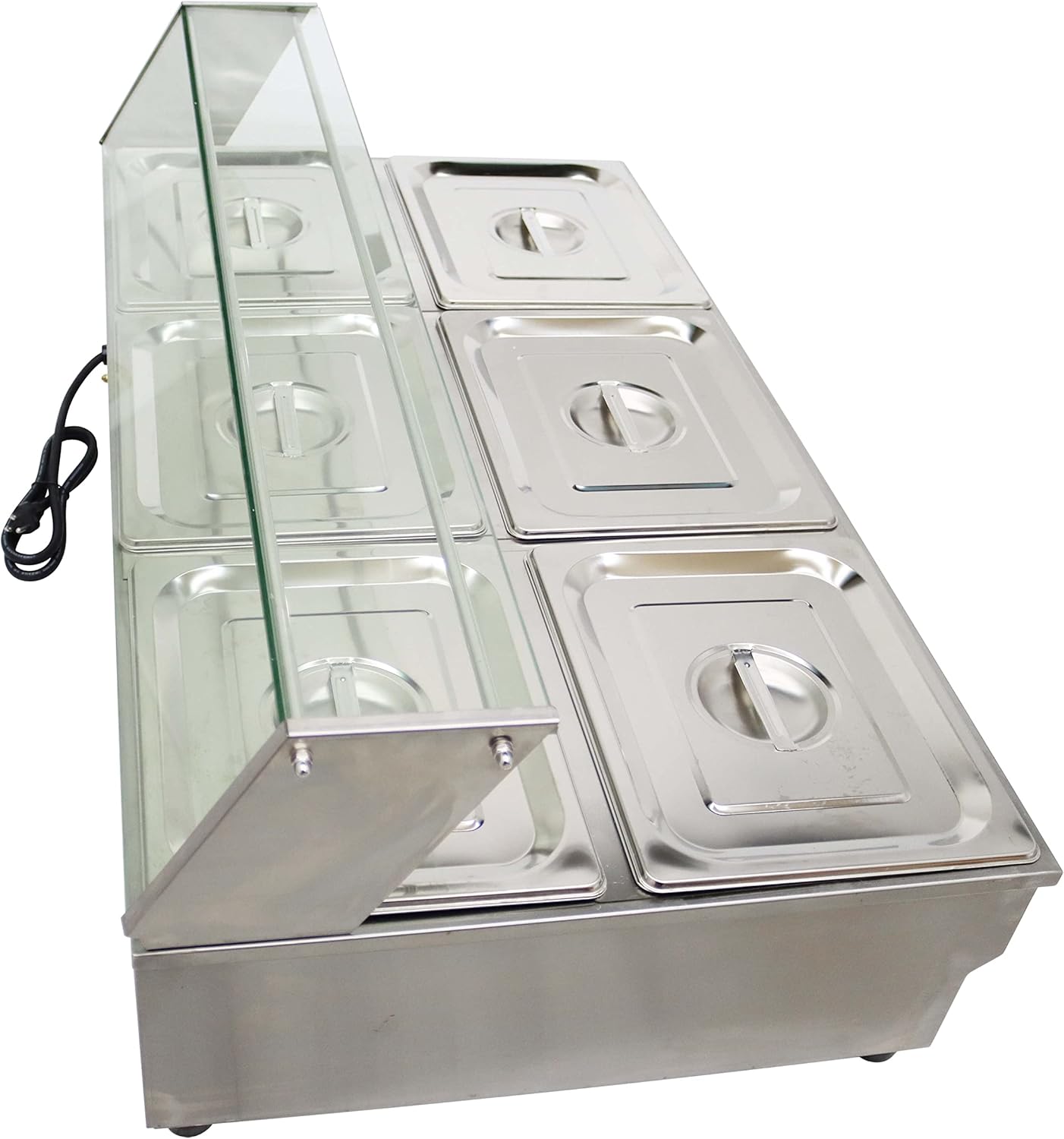 TECHTONGDA 6-Pan Bain-Marie Buffet Food Warmer Double Row Electric Steam Heater Stainless Steel Parties Catering Restaurants 2000W