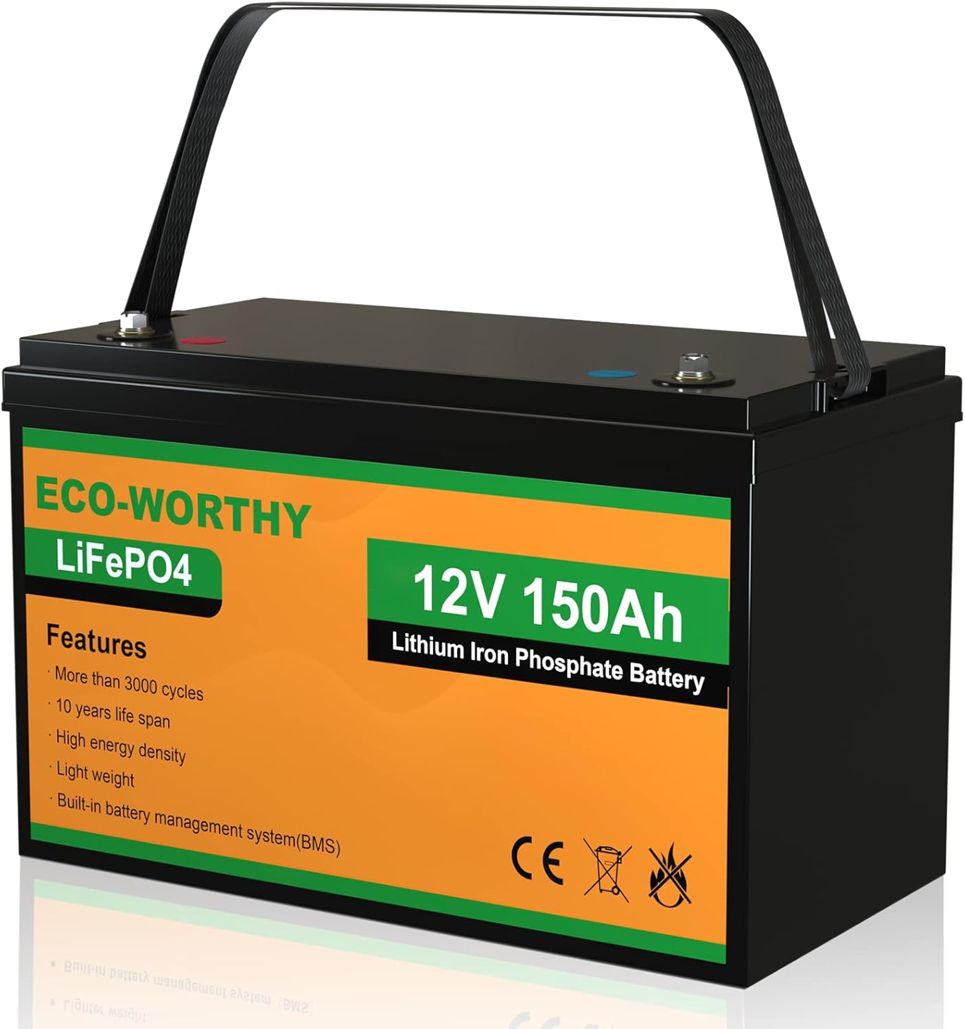ECO-WORTHY 12V 150AH Lithium Battery, Rechargeable LiFePO4 Lithium Ion Phosphate Deep Cycle Battery with BMS, Perfect for RV, Marine, Motorhome, Solar, Household battery