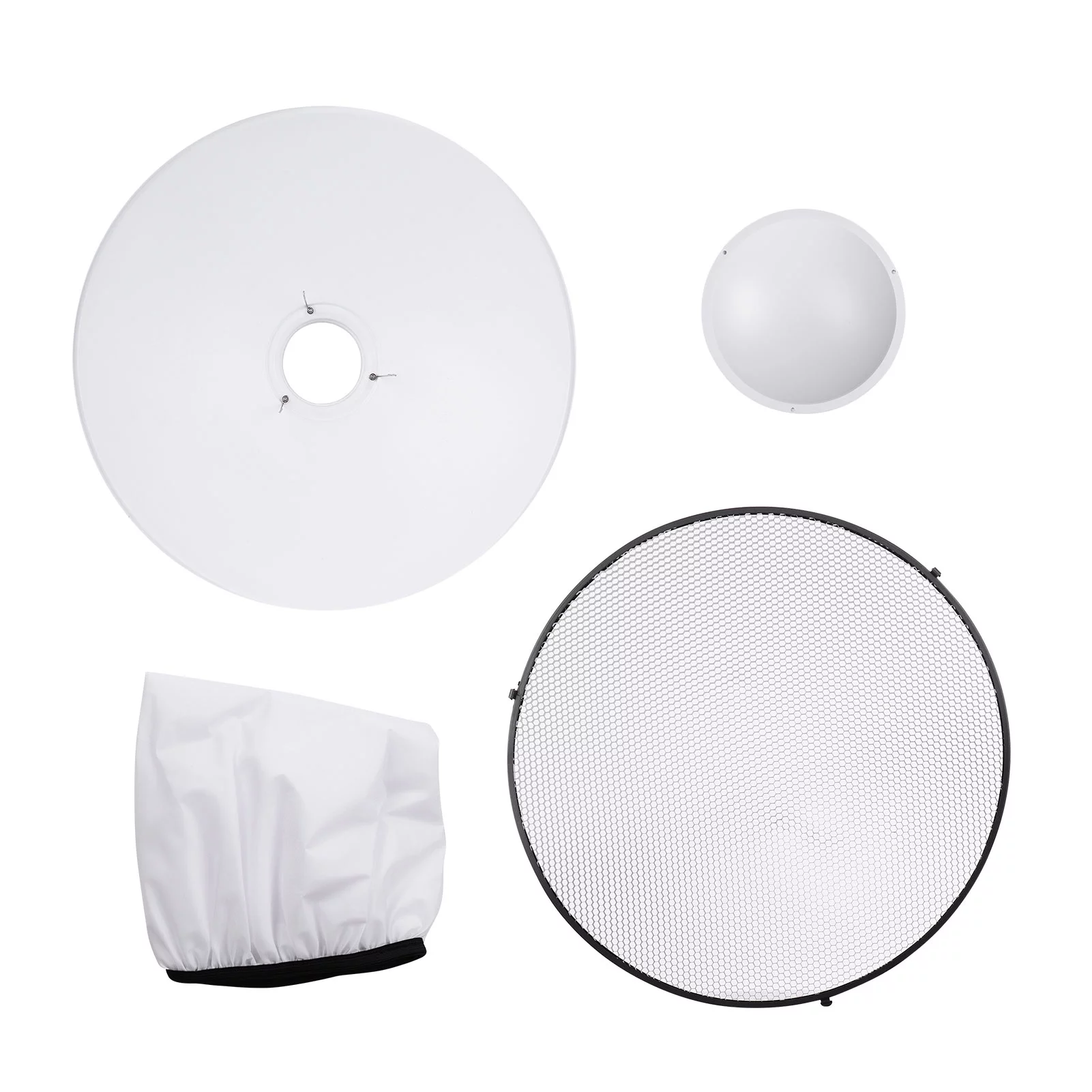 22 Inch Beauty Dish Studio Photography Reflector Diffuser with Honeycomb Soft Cloth for Bowens Mount Speedlite Strobe (White Internal Surface)