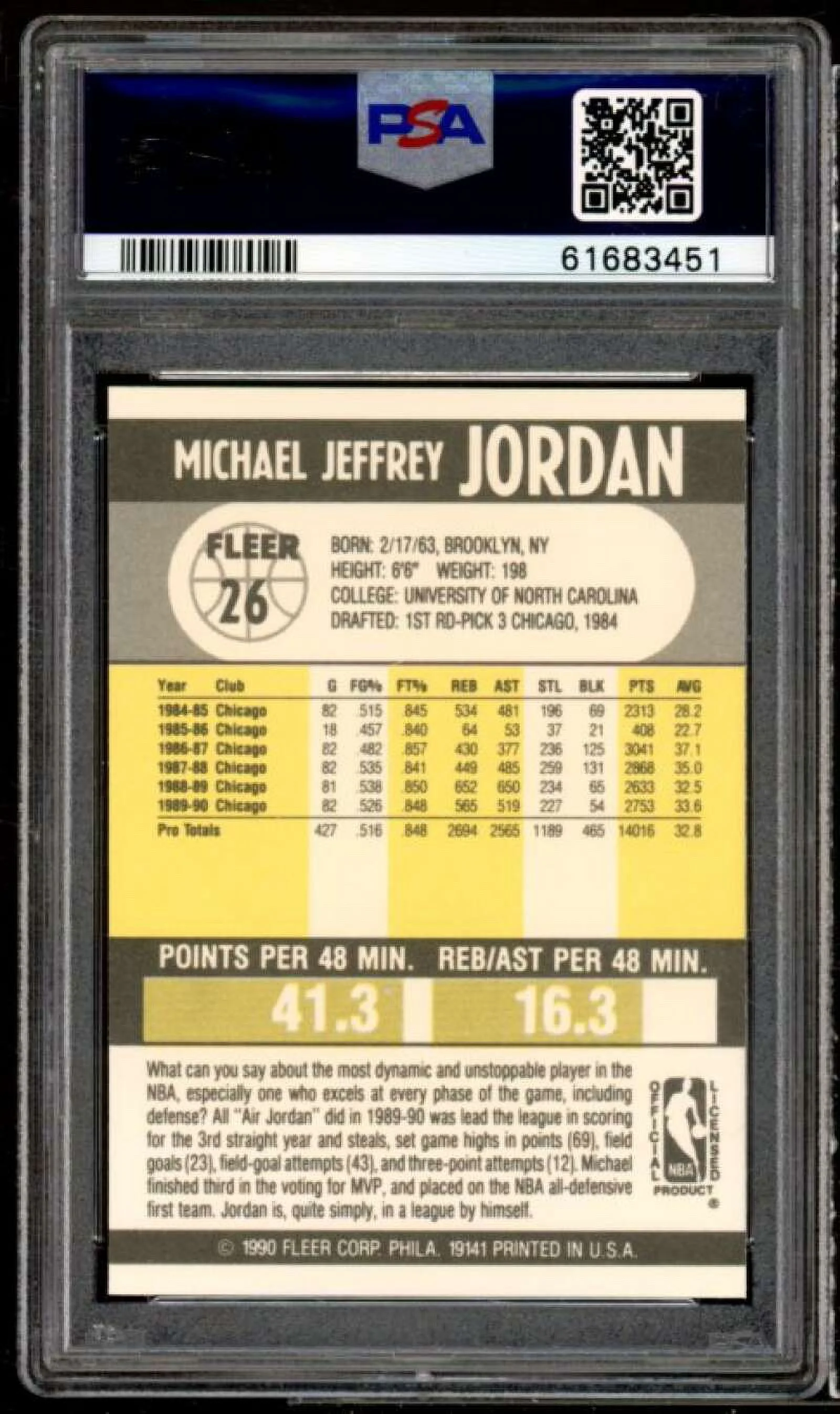 Michael Jordan Card 1990-91 Fleer #26 PSA 9