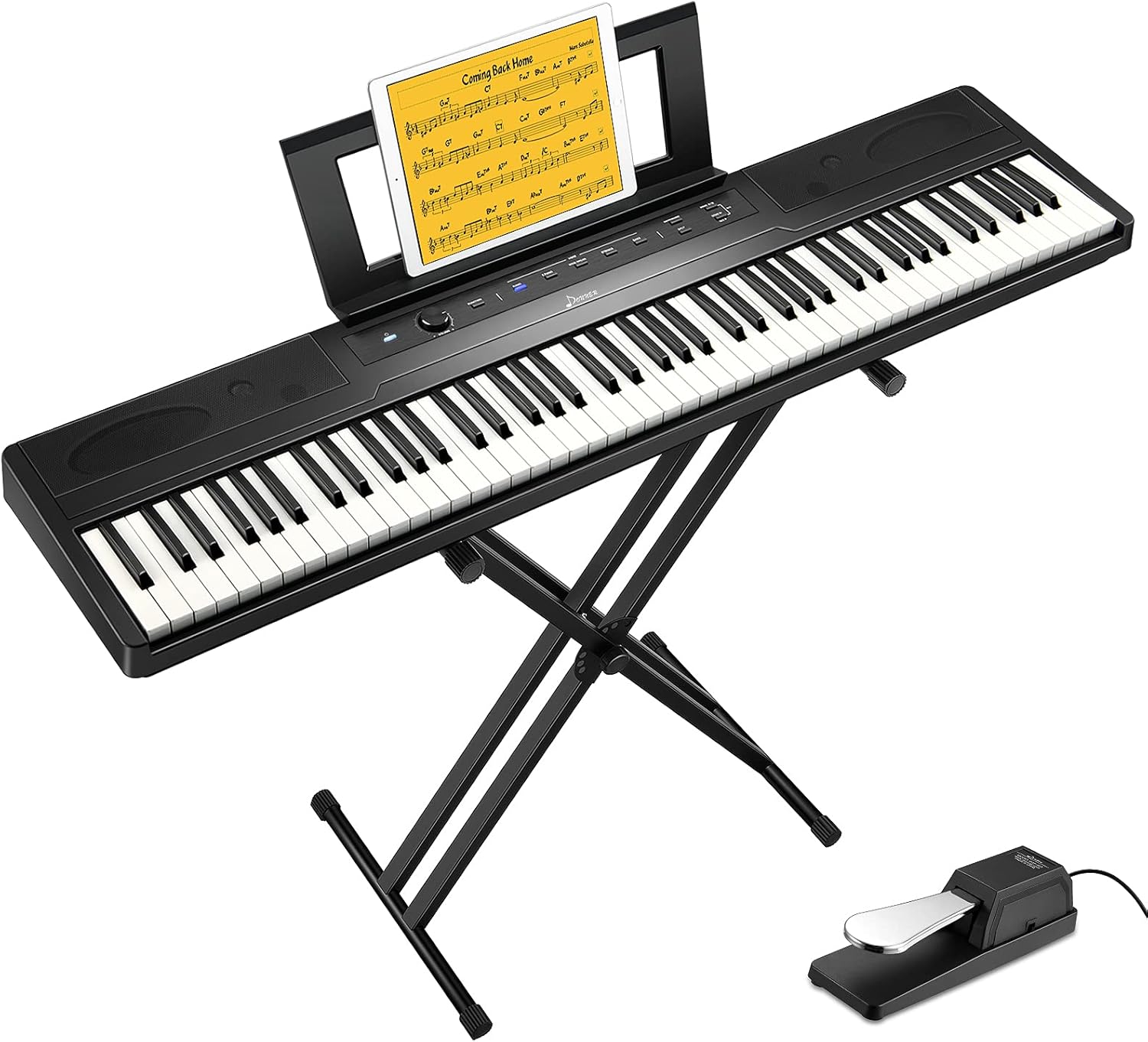 Donner DEP-45 88 Key Semi Weighted Keyboard Portable Digital Piano with Stand, Sustain Pedal, 20W Built in Speakers, 10 Premium Voices, Headphone Output, Bluetooth MIDI Beginner Electric Keyboard