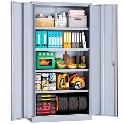 Pataku Metal Storage Cabinet, Garage Cabinet with Doors and Shelves 42