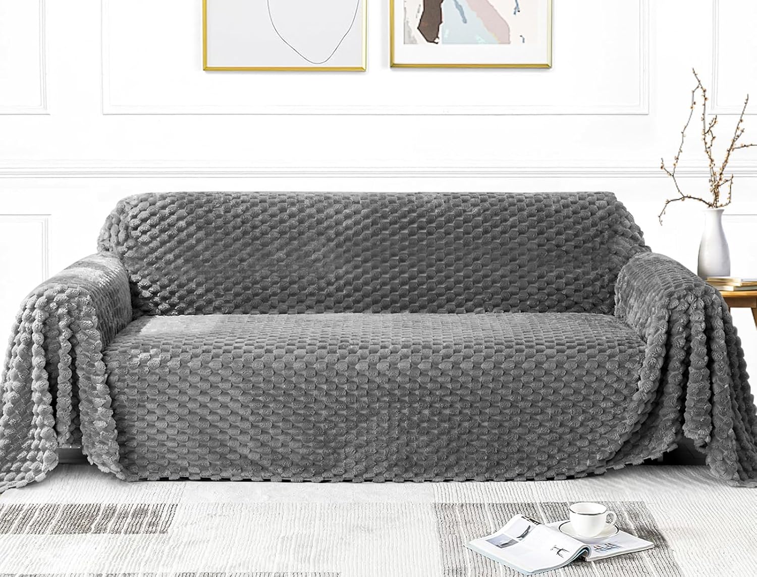 Couch Cover Blanket-Winter Thickening Sofa Slipcover for Sectional Sofa Covers-Protector Universal Use Cotton Blend Thick Fabric Washable, Woven Texture Modern Design for Living Room