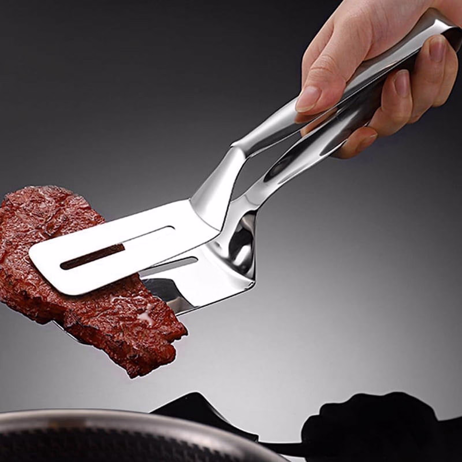 Stainless Steel Double-Sided Shovel Clip, Stainless Steel Spatula Kitchen Tongs,Grill Clamp Flipping Spat