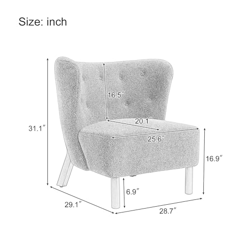 Polibi Upholstered Armless Chair Lambskin Sherpa Single Sofa Chair with Wooden Legs, Modern Accent Reading Chair for Living Room Bedroom Apartment, Green