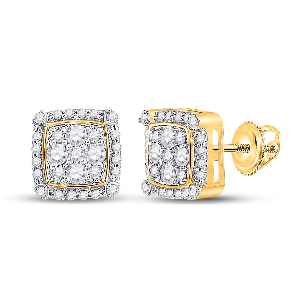 Women's Solid 10kt Yellow Gold Round Diamond Square Cluster Earrings 1/2 Cttw