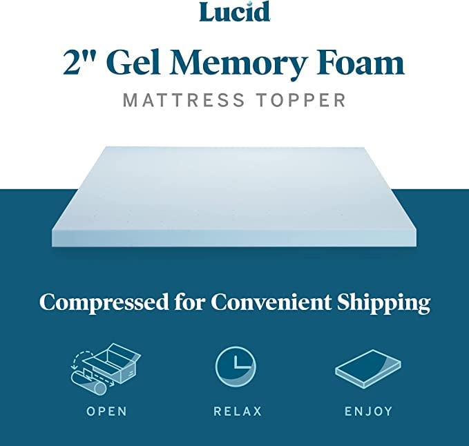 LUCID 4 Inch Gel Memory Foam Mattress Topper-Ventilated Design-Ultra Plush-Twin XL