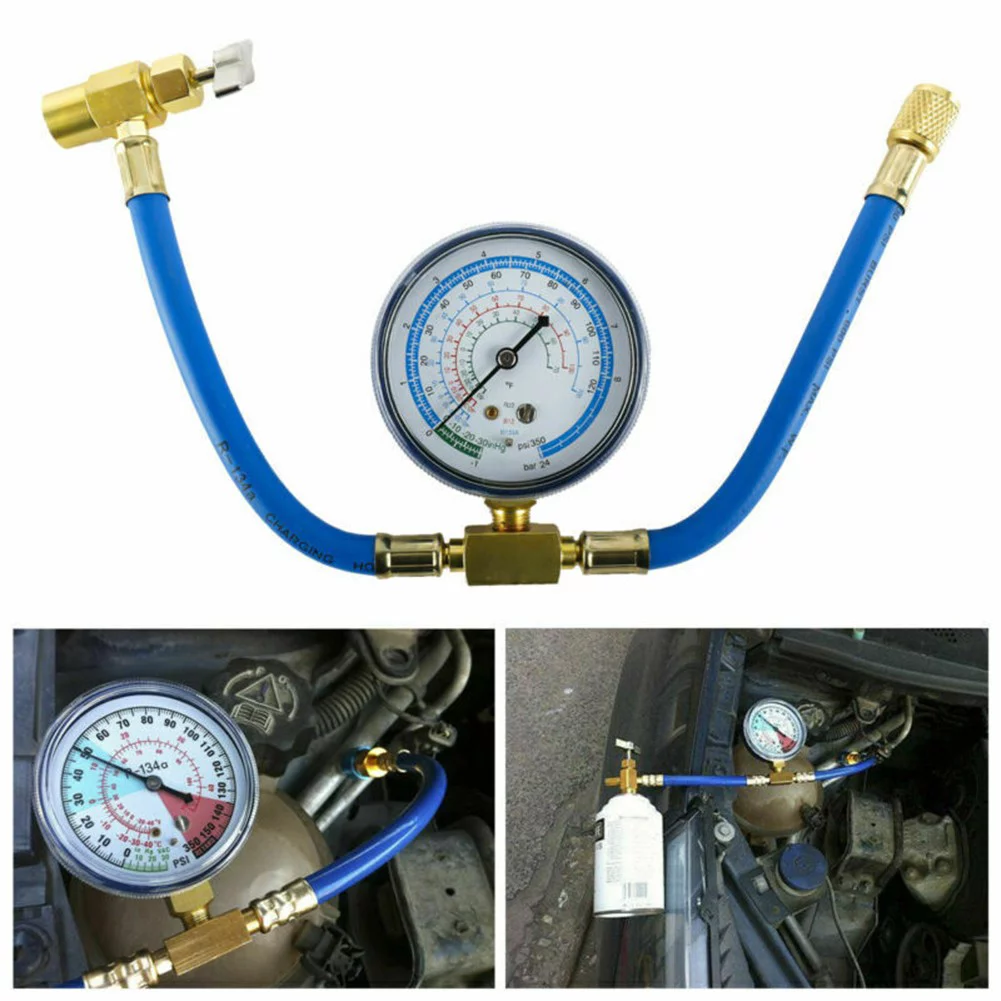 Yuri R134A Charging Hose to Refrigerator with Gauge, AC Recharge Hose Kit