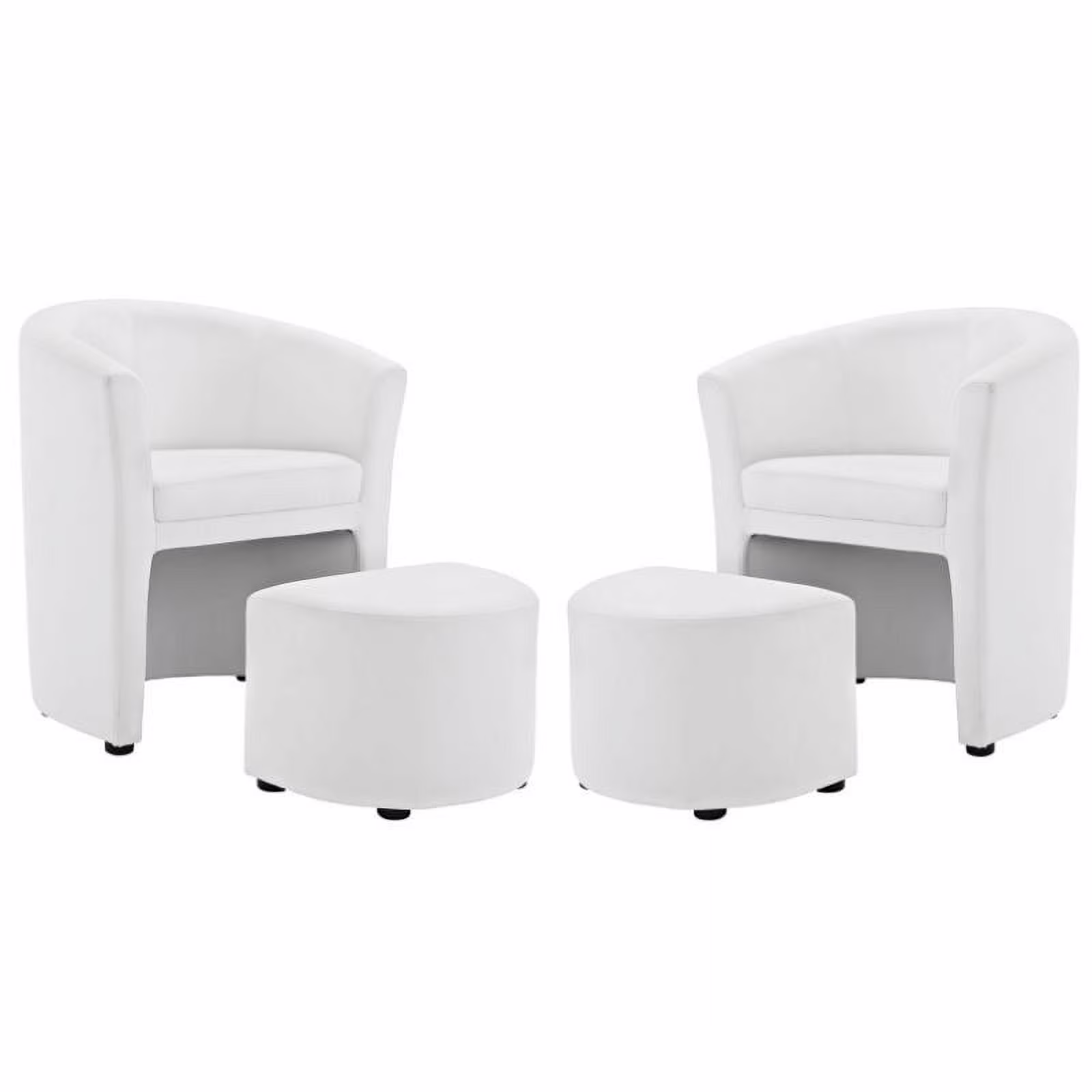 Home Square 2 Piece Faux Leather Accent Chair Set with Ottoman in White