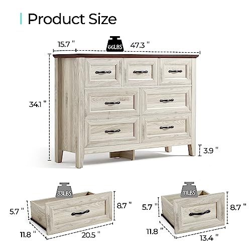 LINSY HOME Farmhouse Dresser for Bedroom, 9 Drawer Bedroom Dresser with Antique Handles, Wood Chest of Drawers for Nursery, Living Room, Entryway and Hallway, Black