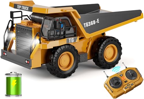 Remote Control Excavator Construction Toys for Boys, 2×1200mAh RC Construction Truck with Metal Shovel & Light, 11CH Excavator Toys for Boys 3-5 4-7 8-12 Year Old Kids Christmas Birthday Gift,120+Mins